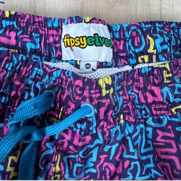 Tipsy Elves 80s Neon Geometric Swim Trunks Shorts Mens XXL Retro Drawstring - Picture 2 of 4
